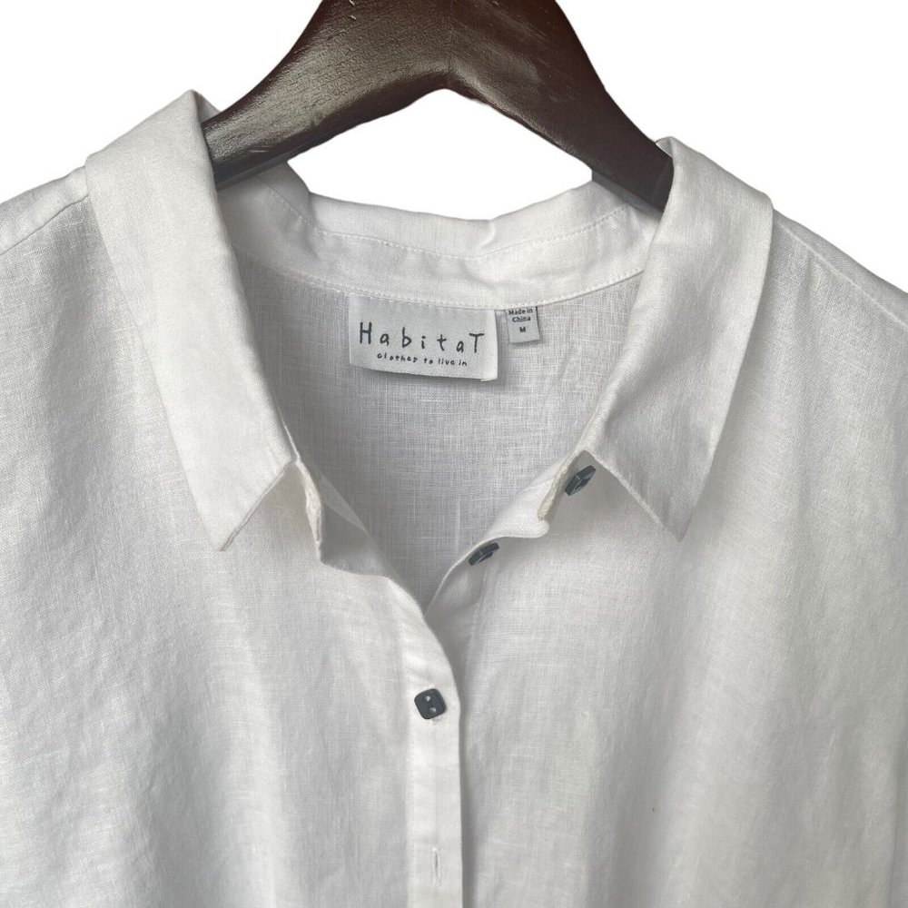 Habitat Clothes To Live In Womens M White Linen Tunic Square Buttons